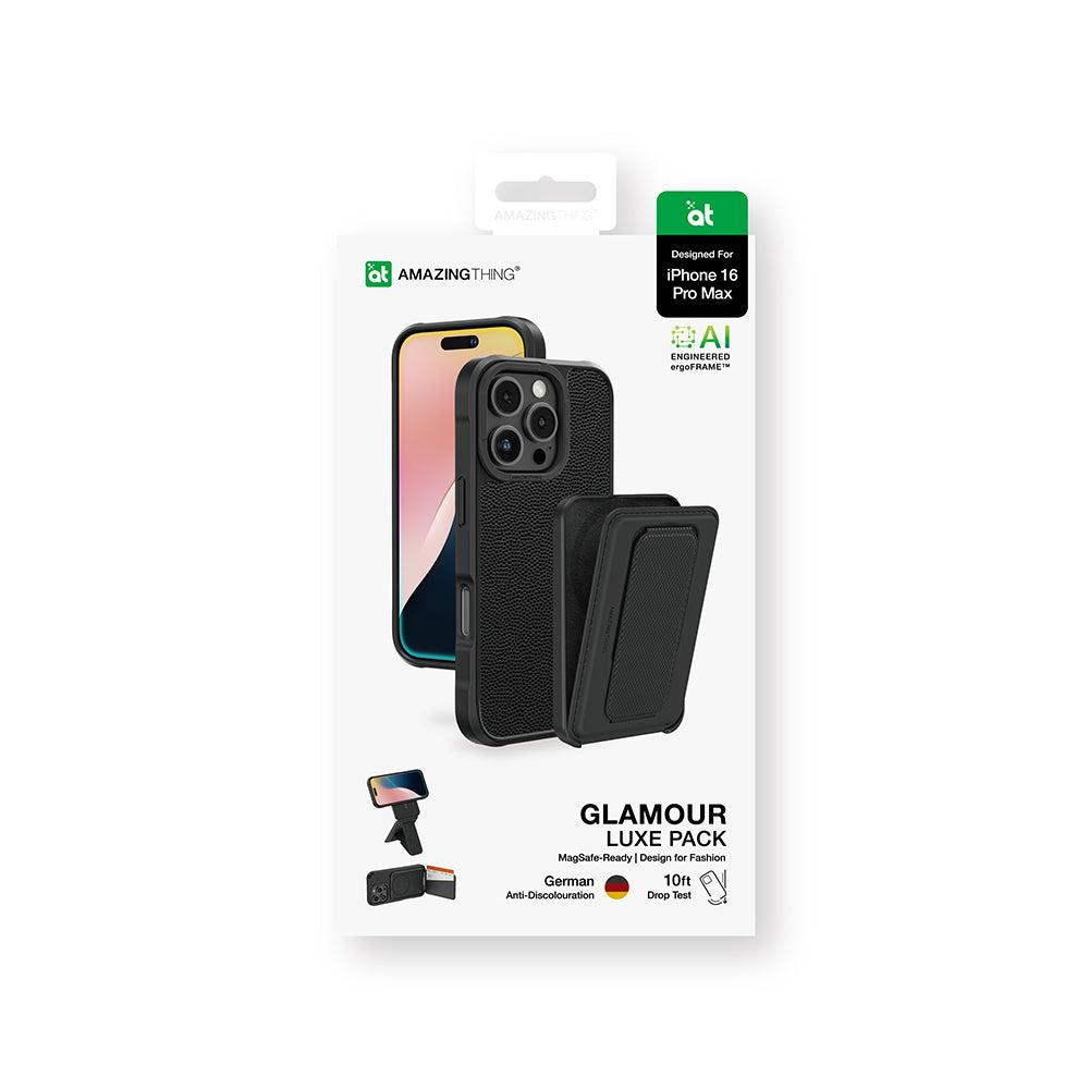 iPhone 16 Pro Max Kılıf Magsafe Şarj Özellikli Standlı Kartlıklı Set Amazingthing Glamour Luxe Serisi Kılıf Siyah