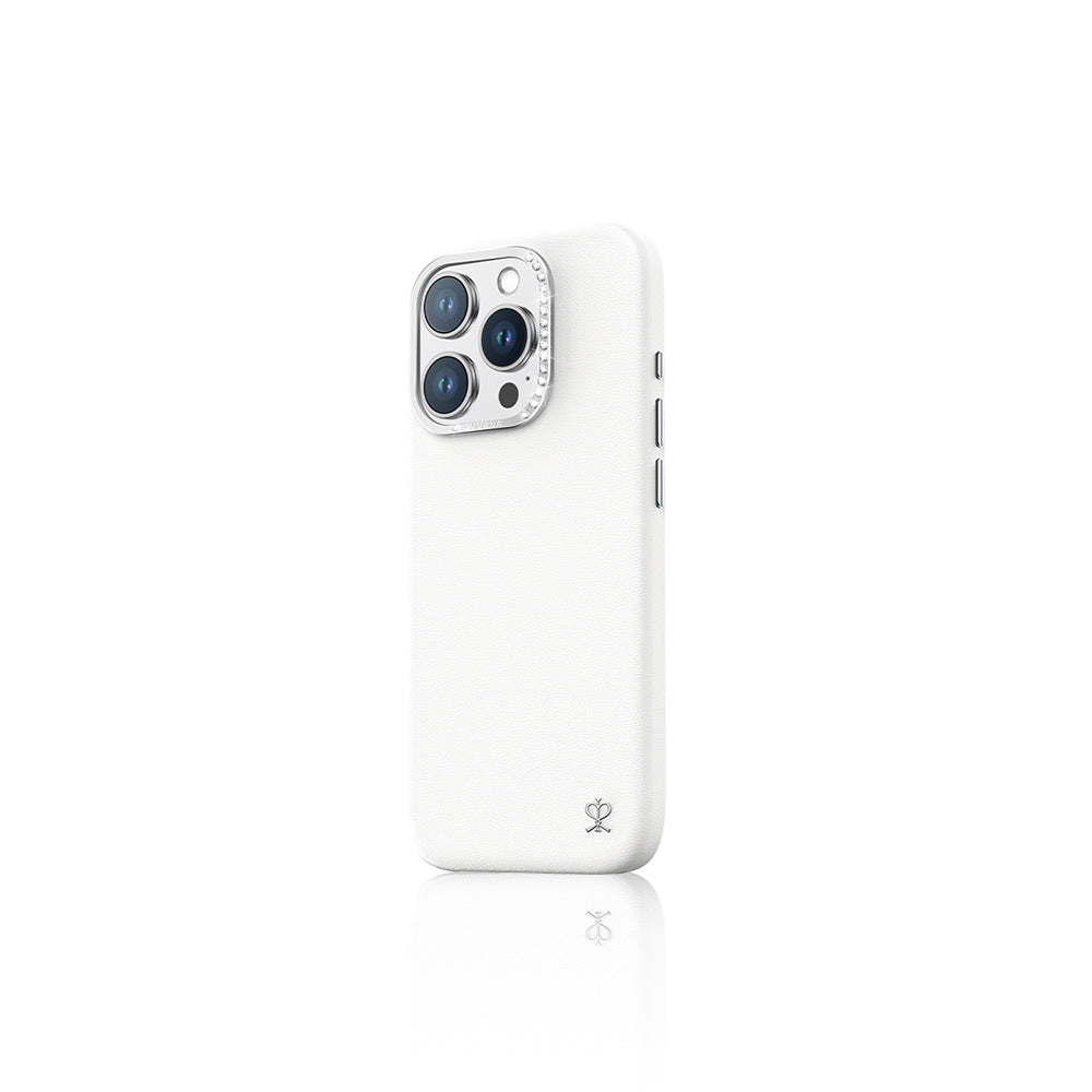 Apple iPhone 16 Pro Max Kılıf Magsafe Şarj Özellikli Suni Deri Tasarımlı Pynana Starry Serisi Kapak Beyaz