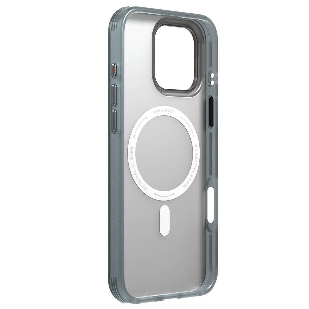 iPhone 16 Pro Max Kılıf Magsafe Şarj Özellikli Youngkit Literary Serisi Retro Magz Kılıf Gri