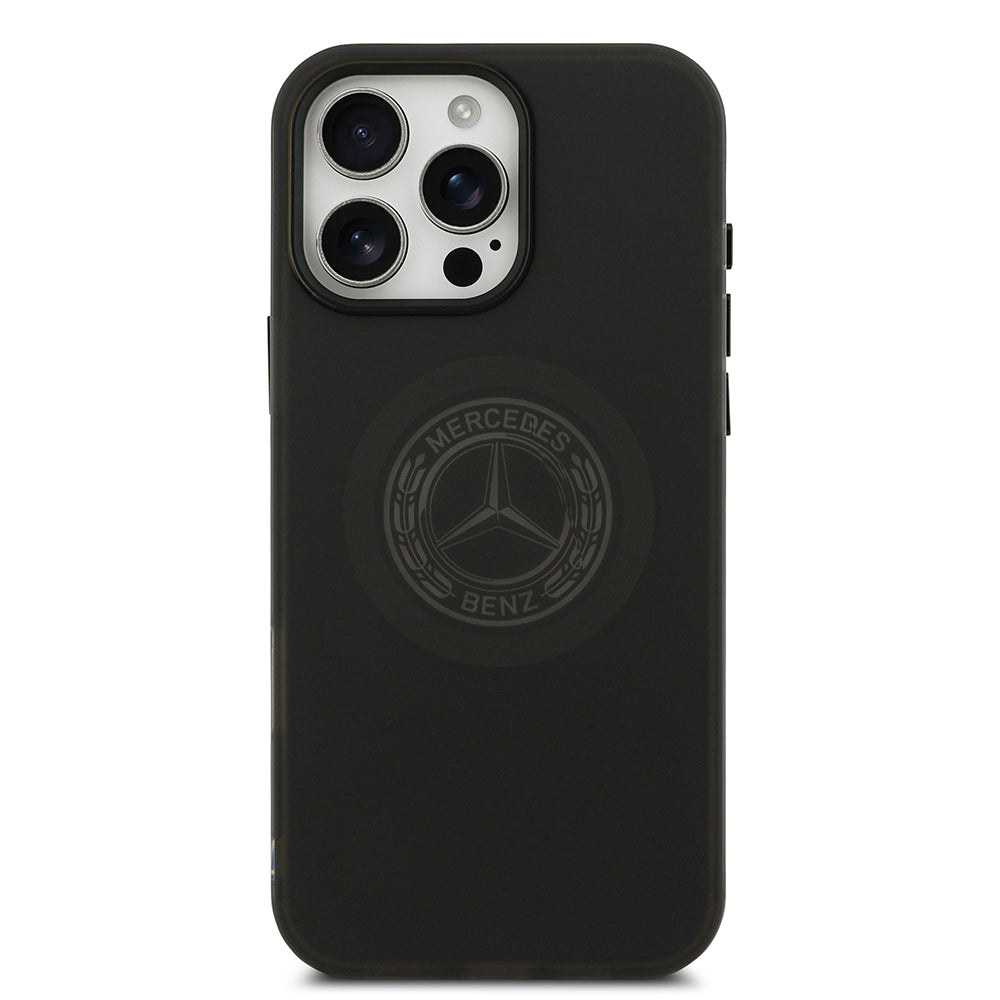 Apple iPhone 16 Pro Max Kılıf Mercedes Benz Orjinal Lisanslı M-safe Şarj Özellikli Buzlu PC Nostaljik Yıldız Dizayn Kapak Siyah
