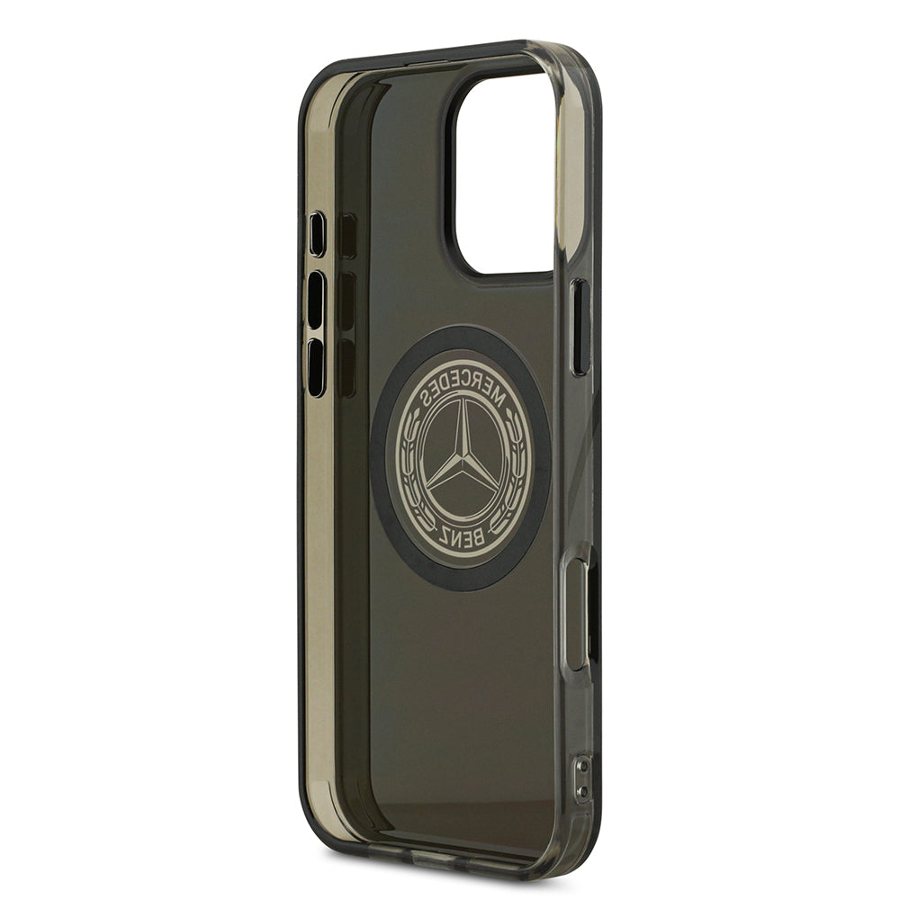 Apple iPhone 16 Pro Max Kılıf Mercedes Benz Orjinal Lisanslı M-safe Şarj Özellikli Buzlu PC Nostaljik Yıldız Dizayn Kapak Siyah