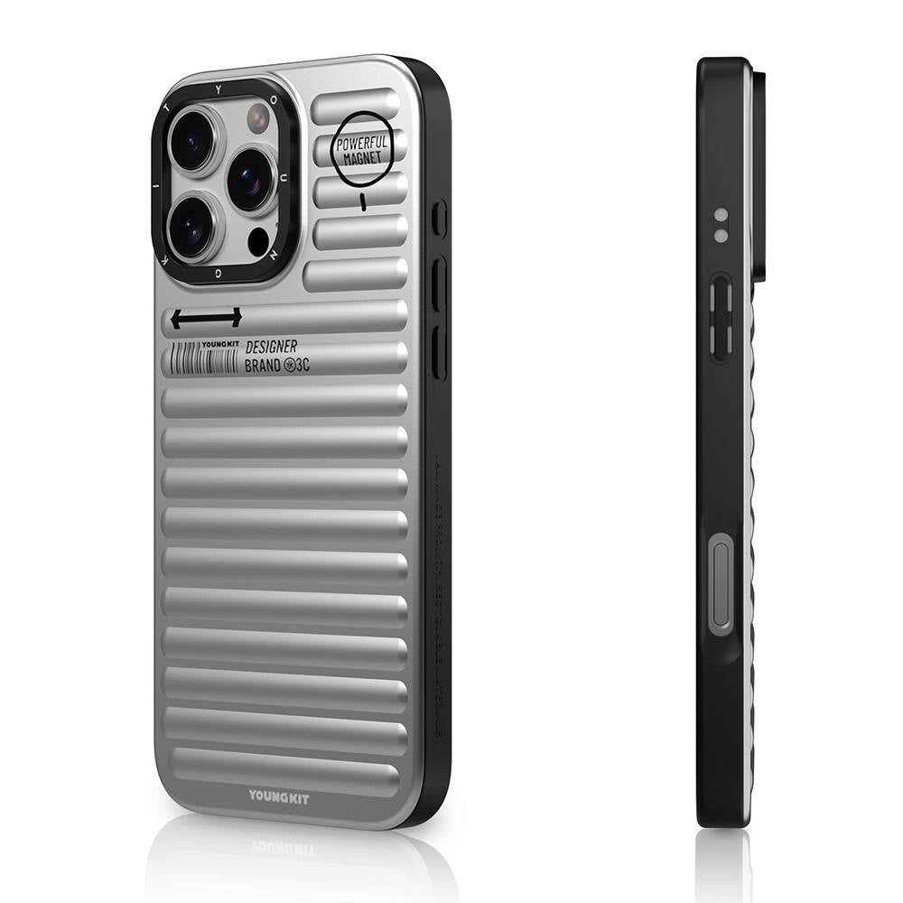 iPhone 16 Pro Max Magsafe Şarj Özellikli Kılıf Mat Renkli Tasarım Youngkit Original Serisi Kılıf Gümüş