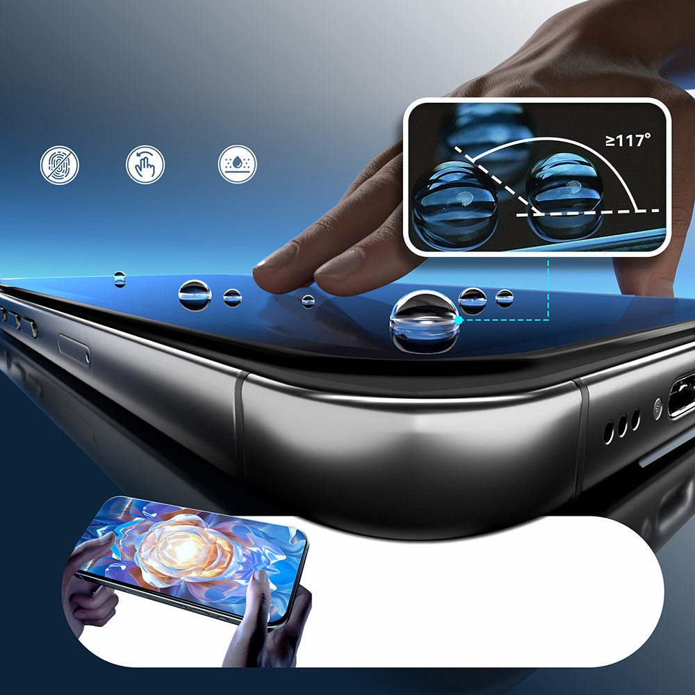 Apple iPhone 16 Pro Max Mohseven Safir Coating HD 3D Glue Temperli Cam Ekran Koruyucu Şeffaf