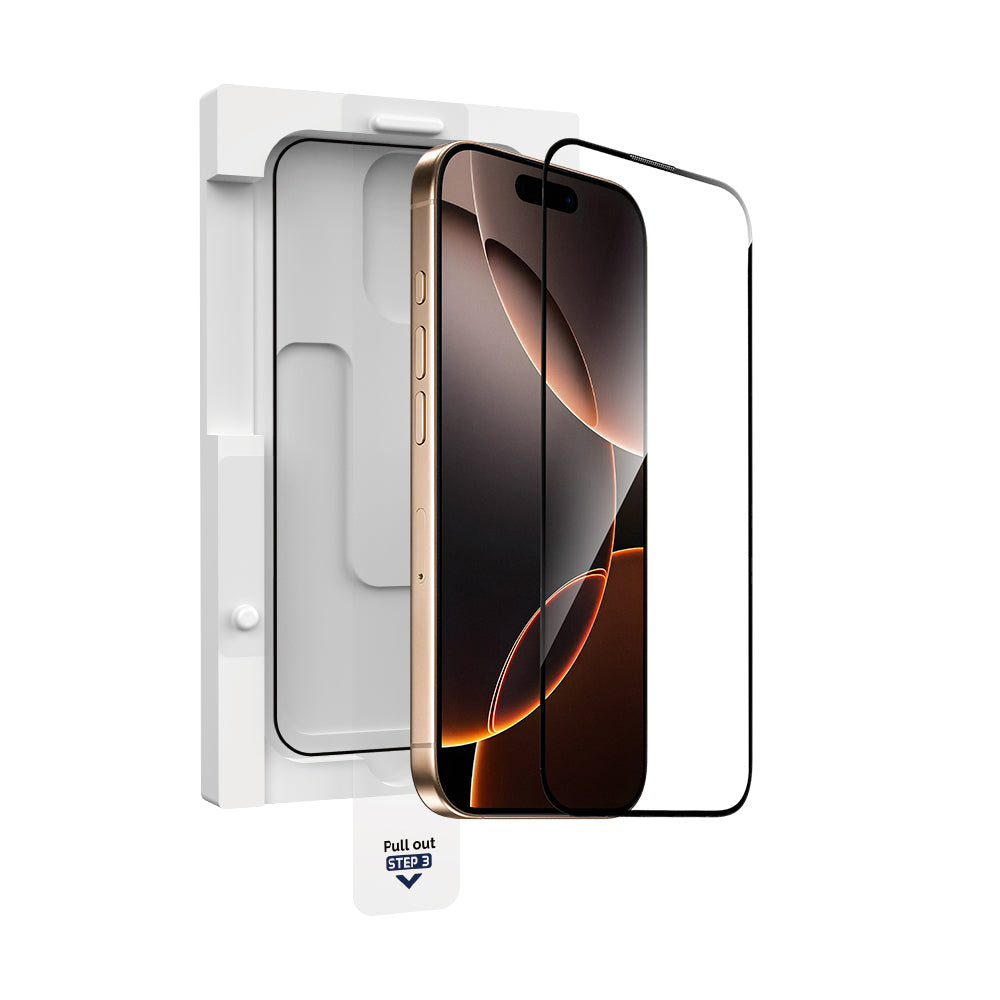 iPhone 16 Wiwu GT-020 Titan Guard Serisi Şok Emici Hibrit Polimer HD Şeffaf Ekran Koruyucu Film + Kolay Uygulama Aparatı Siyah