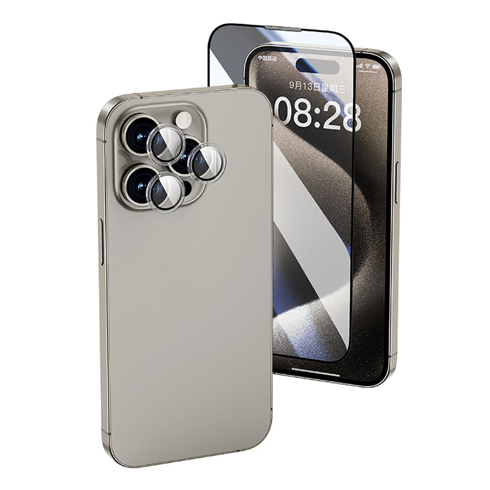 iPhone 16 Wiwu Wi-IP002 2in1 Temperli Cam Ahize Toz Önleyici Ekran Koruyucu ve Kamera Lens Koruyucu Set Şeffaf