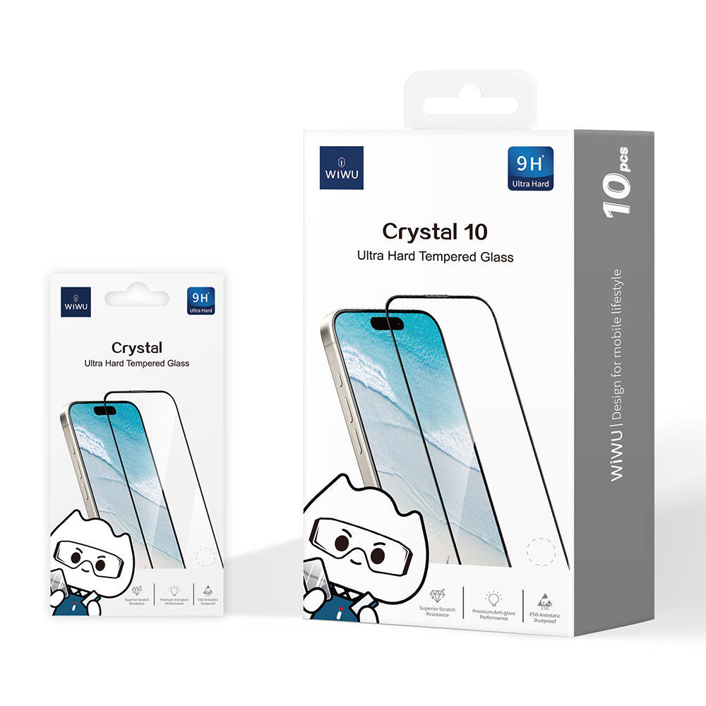 Apple iPhone 16E Wiwu GT-008 Polimer Oleofobik Kaplama Şeffaf Pürüzsüz Temperli Cam Ekran Koruyucu 10'lu Paket Siyah
