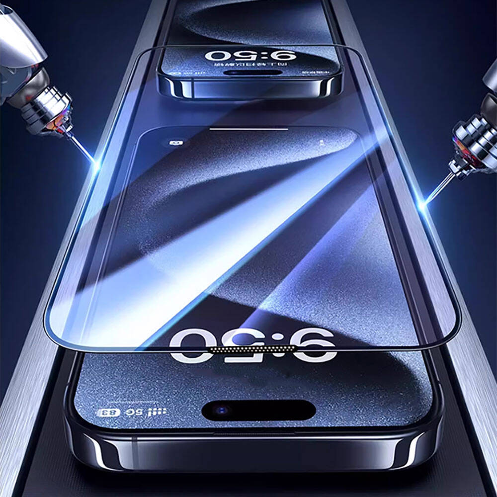 Apple iPhone 16E Wiwu GT-008 Polimer Oleofobik Kaplama Şeffaf Pürüzsüz Temperli Cam Ekran Koruyucu 10'lu Paket Siyah