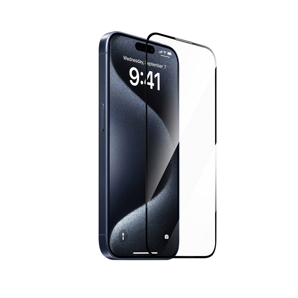 Apple iPhone 16E Wiwu SQ-008 Oleofobik Easy Install Darbeye Karşı Dayanıklı Temperli Cam Ekran Koruyucu + Kolay Uygulama Aparatlı Siyah
