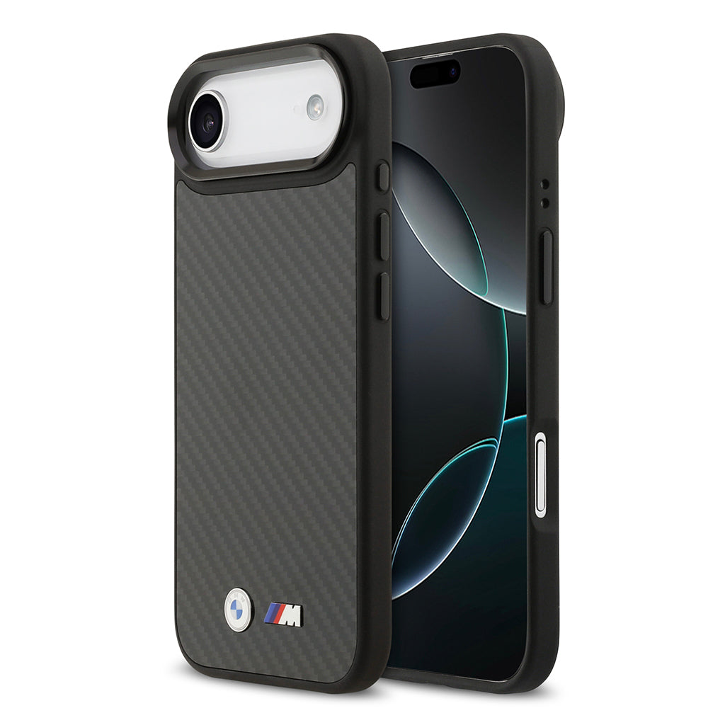 Apple iPhone 17 Air Kılıf BMW Orjinal Lisanslı M-safe Şarj Özellikli Karbon Fiber Metal Logolu Kevlar Kapak Siyah