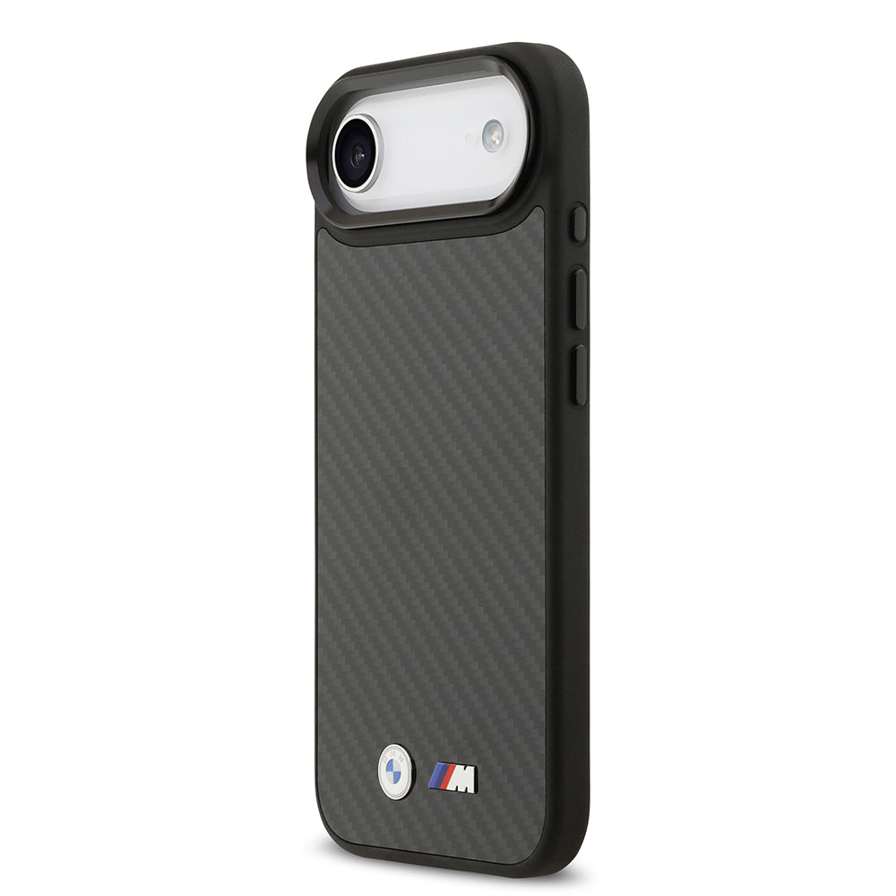 Apple iPhone 17 Air Kılıf BMW Orjinal Lisanslı M-safe Şarj Özellikli Karbon Fiber Metal Logolu Kevlar Kapak Siyah