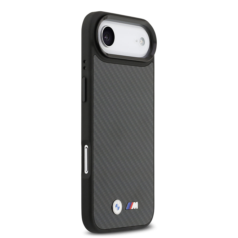 Apple iPhone 17 Air Kılıf BMW Orjinal Lisanslı M-safe Şarj Özellikli Karbon Fiber Metal Logolu Kevlar Kapak Siyah