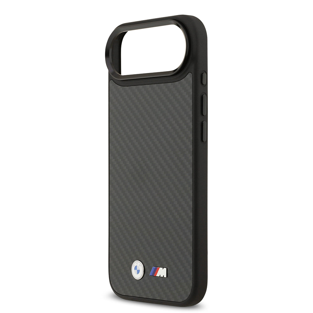 Apple iPhone 17 Air Kılıf BMW Orjinal Lisanslı M-safe Şarj Özellikli Karbon Fiber Metal Logolu Kevlar Kapak Siyah