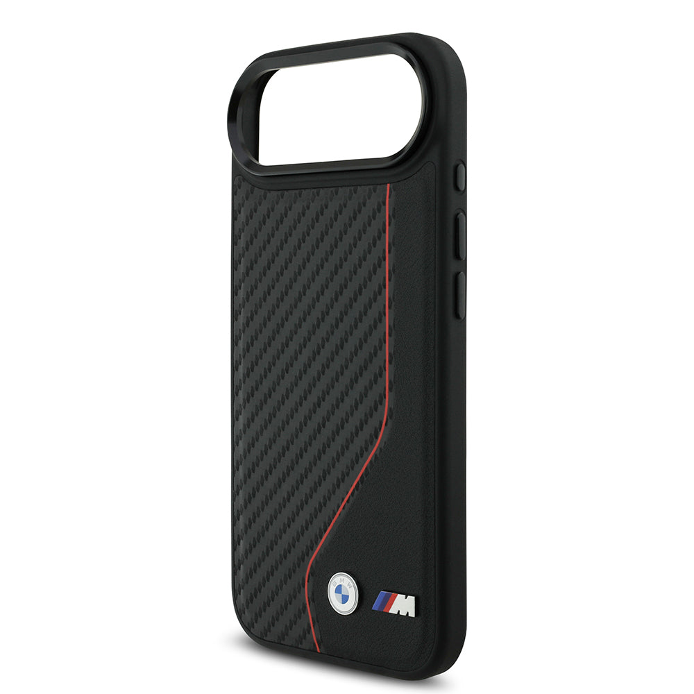 Apple iPhone 17 Air Kılıf BMW Orjinal Lisanslı M-safe Şarj Özellikli Metal BMW ve M Logolu PU Karbon Tasarımlı Kapak Kırmızı