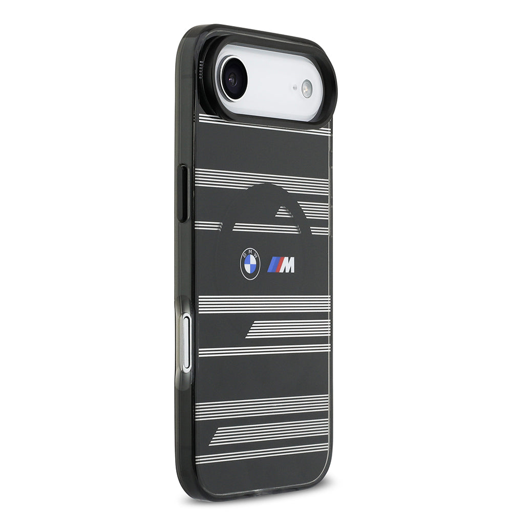 Apple iPhone 17 Air Kılıf BMW Orjinal Lisanslı M-safe Şarj Özellikli Metal Kamera Butonlu Yatay Şeritli M Dizayn Kapak Siyah