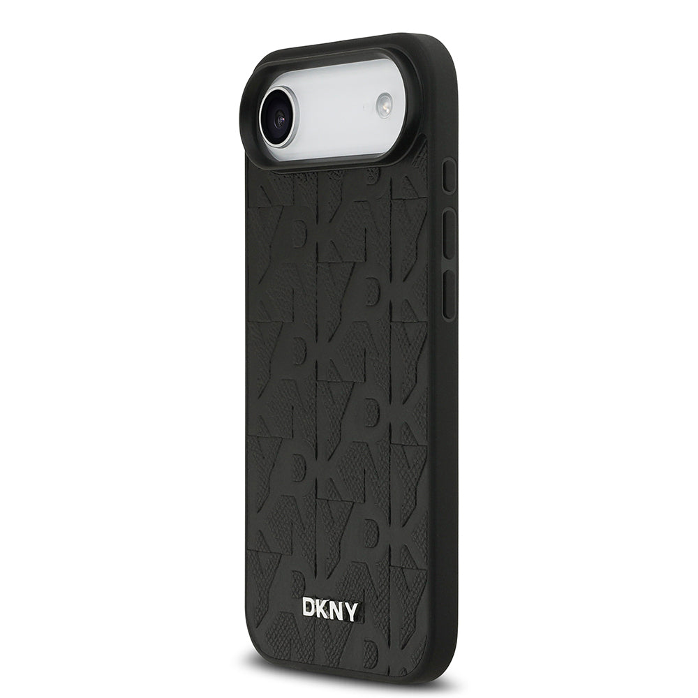 Apple iPhone 17 Air Kılıf DKNY Orjinal Lisanslı M-safe Şarj Özellikli 3D Yazılı Grid Pattern Kapak Siyah