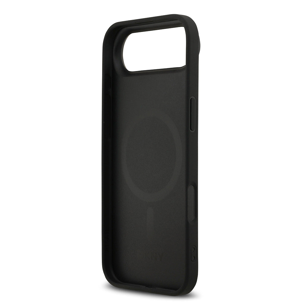 Apple iPhone 17 Air Kılıf DKNY Orjinal Lisanslı M-safe Şarj Özellikli 3D Yazılı Grid Pattern Kapak Siyah