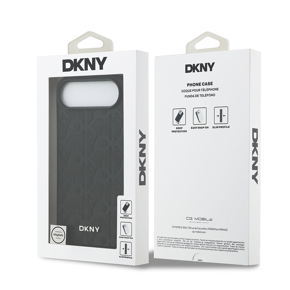 Apple iPhone 17 Air Kılıf DKNY Orjinal Lisanslı M-safe Şarj Özellikli 3D Yazılı Grid Pattern Kapak Siyah