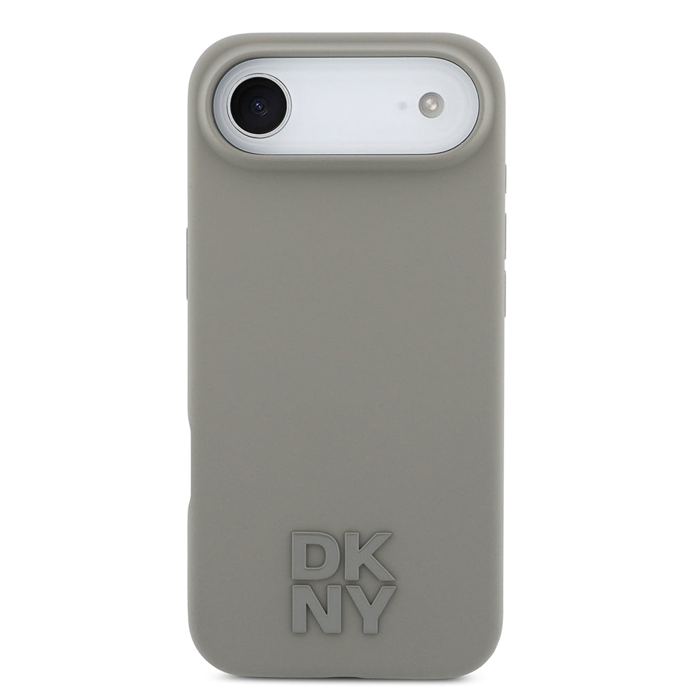 Apple iPhone 17 Air Kılıf DKNY Orjinal Lisanslı M-safe Şarj Özellikli Metal Logolu Silikon Kapak Bej