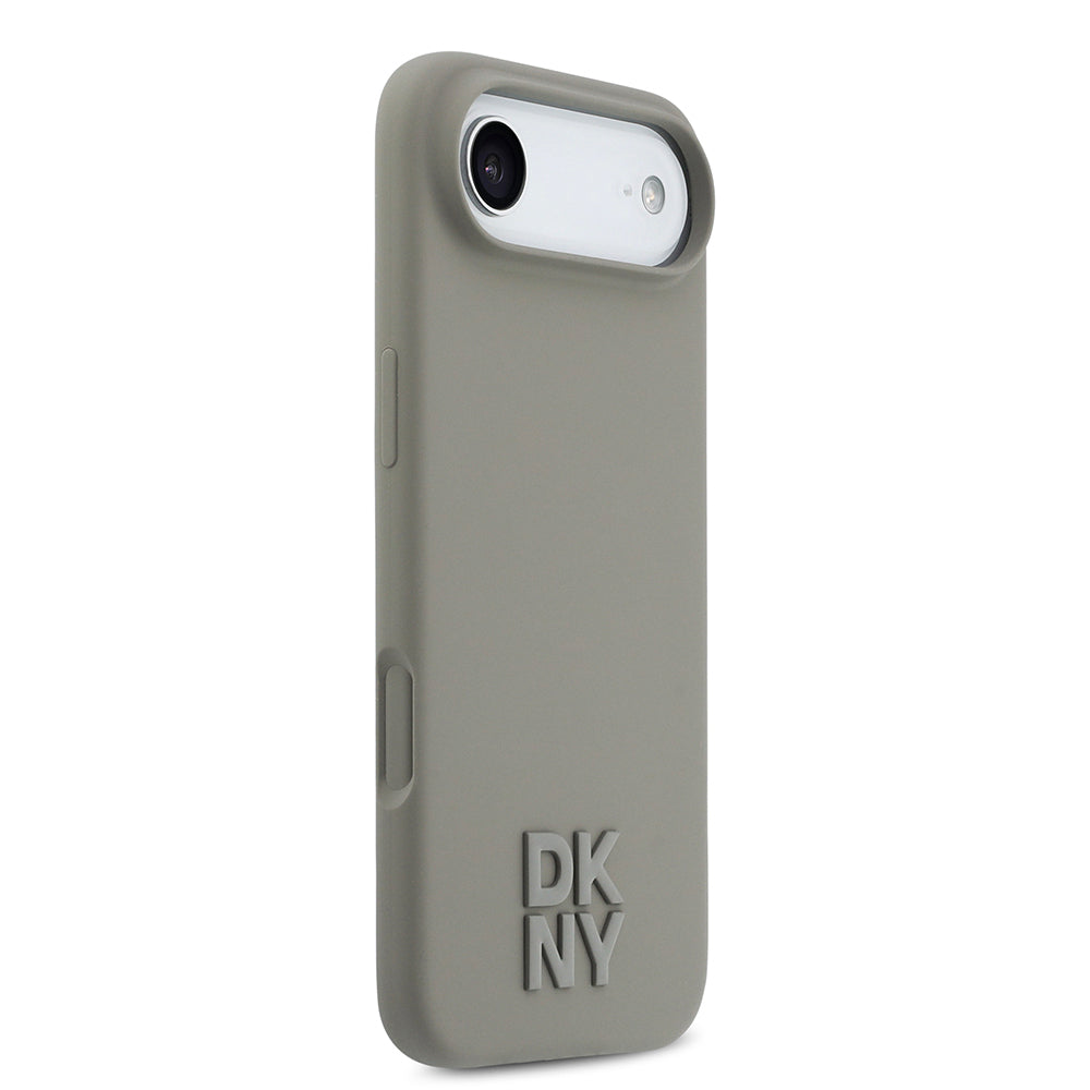 Apple iPhone 17 Air Kılıf DKNY Orjinal Lisanslı M-safe Şarj Özellikli Metal Logolu Silikon Kapak Bej