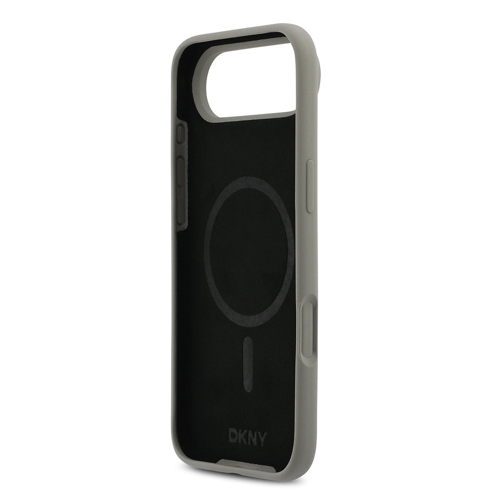 Apple iPhone 17 Air Kılıf DKNY Orjinal Lisanslı M-safe Şarj Özellikli Metal Logolu Silikon Kapak Bej