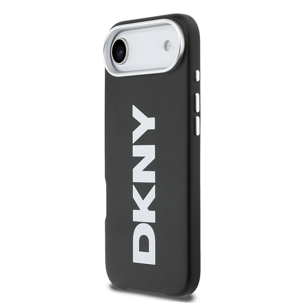 Apple iPhone 17 Air Kılıf DKNY Orjinal Lisanslı M-safe Şarj Özellikli PU Büyük Dikey Logolu Kapak Siyah