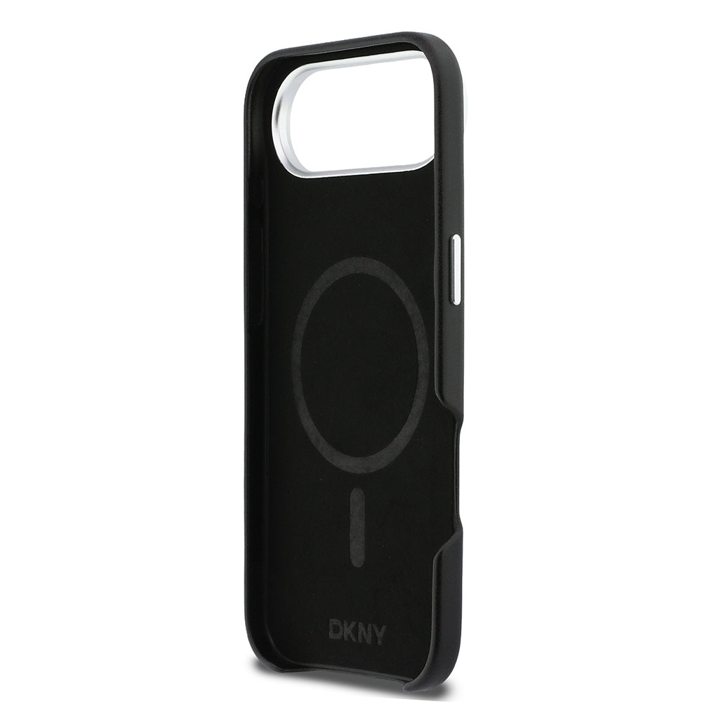 Apple iPhone 17 Air Kılıf DKNY Orjinal Lisanslı M-safe Şarj Özellikli PU Büyük Dikey Logolu Kapak Siyah