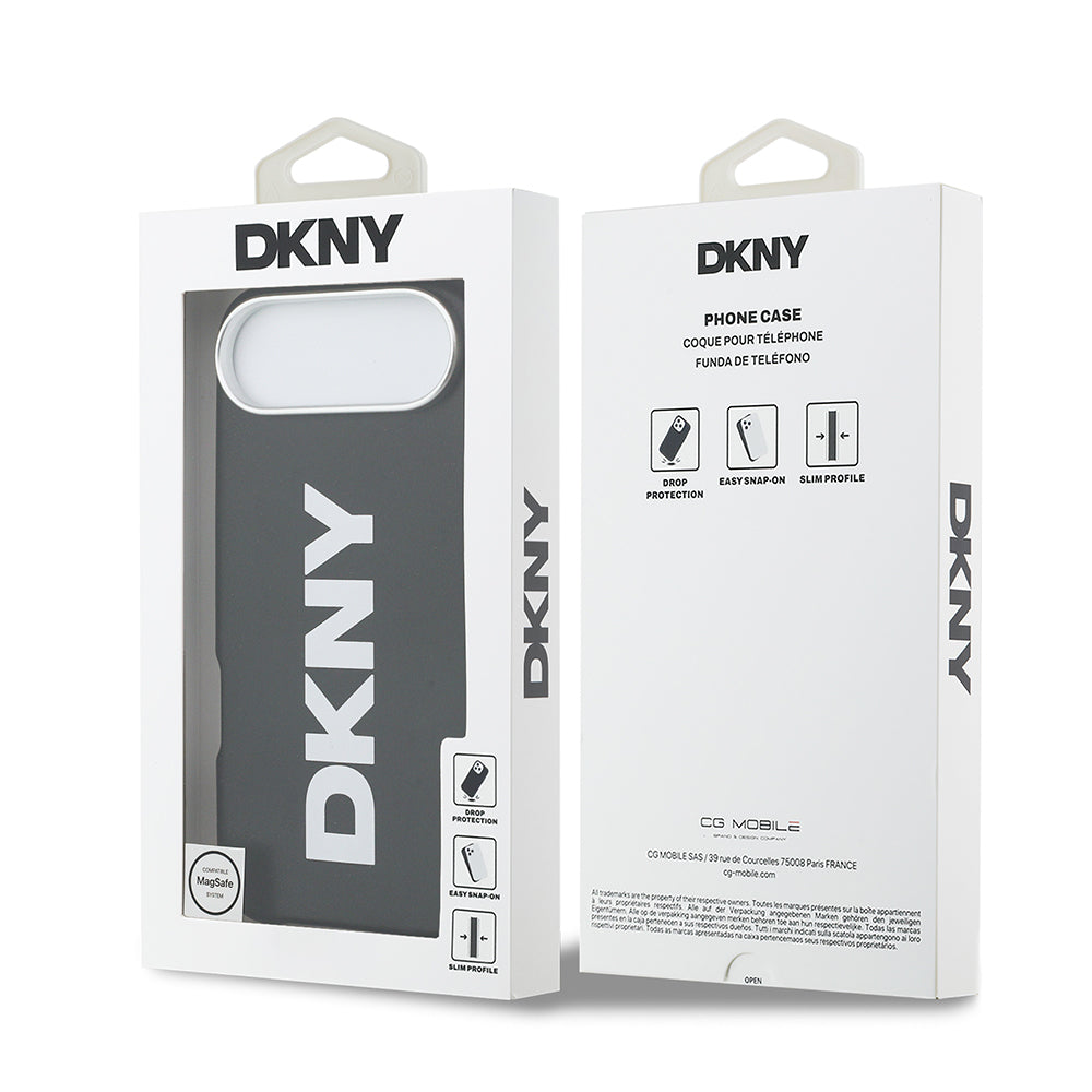 Apple iPhone 17 Air Kılıf DKNY Orjinal Lisanslı M-safe Şarj Özellikli PU Büyük Dikey Logolu Kapak Siyah