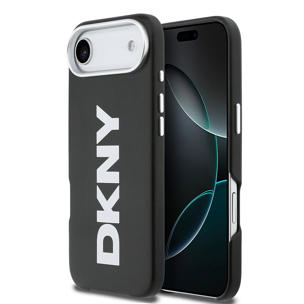 Apple iPhone 17 Air Kılıf DKNY Orjinal Lisanslı M-safe Şarj Özellikli PU Büyük Dikey Logolu Kapak Siyah