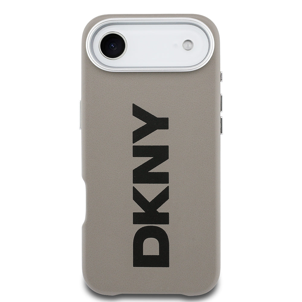 Apple iPhone 17 Air Kılıf DKNY Orjinal Lisanslı M-safe Şarj Özellikli PU Büyük Dikey Logolu Kapak Bej