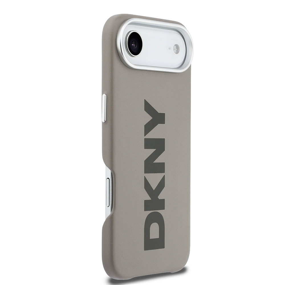 Apple iPhone 17 Air Kılıf DKNY Orjinal Lisanslı M-safe Şarj Özellikli PU Büyük Dikey Logolu Kapak Bej