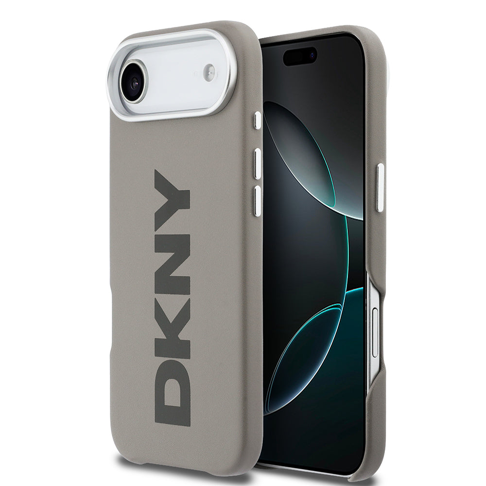 Apple iPhone 17 Air Kılıf DKNY Orjinal Lisanslı M-safe Şarj Özellikli PU Büyük Dikey Logolu Kapak Bej
