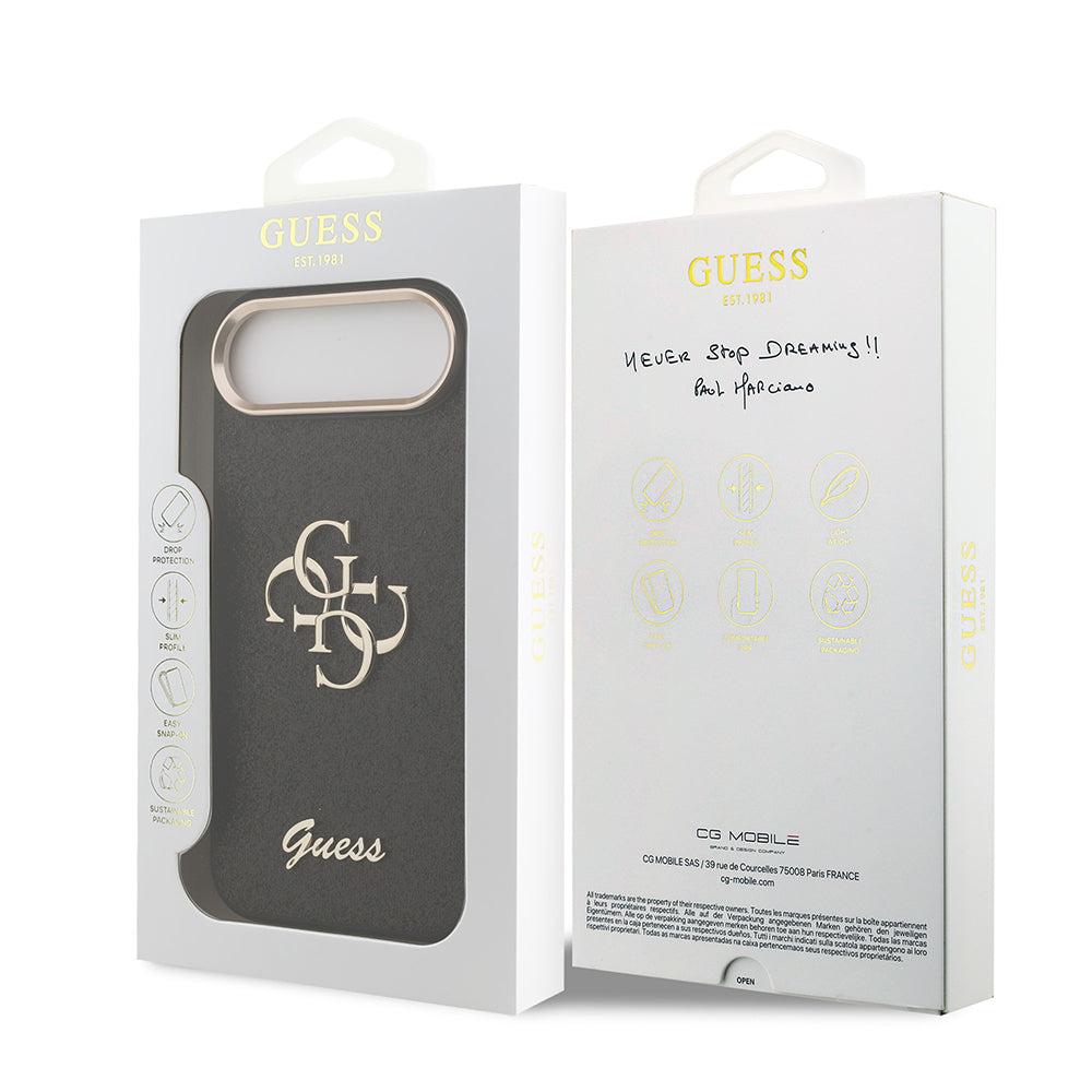 Apple iPhone 17 Air Kılıf Guess Orjinal Lisanslı 4G Büyük Metal Kamera Çerçeveli ve Logolu Glitter Kapak Siyah