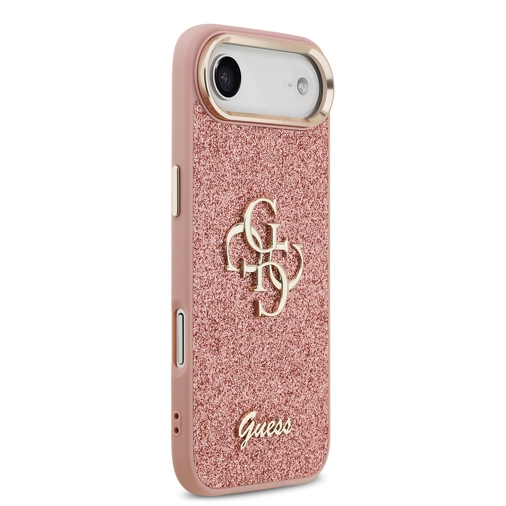 Apple iPhone 17 Air Kılıf Guess Orjinal Lisanslı 4G Büyük Metal Kamera Çerçeveli ve Logolu Glitter Kapak Pembe