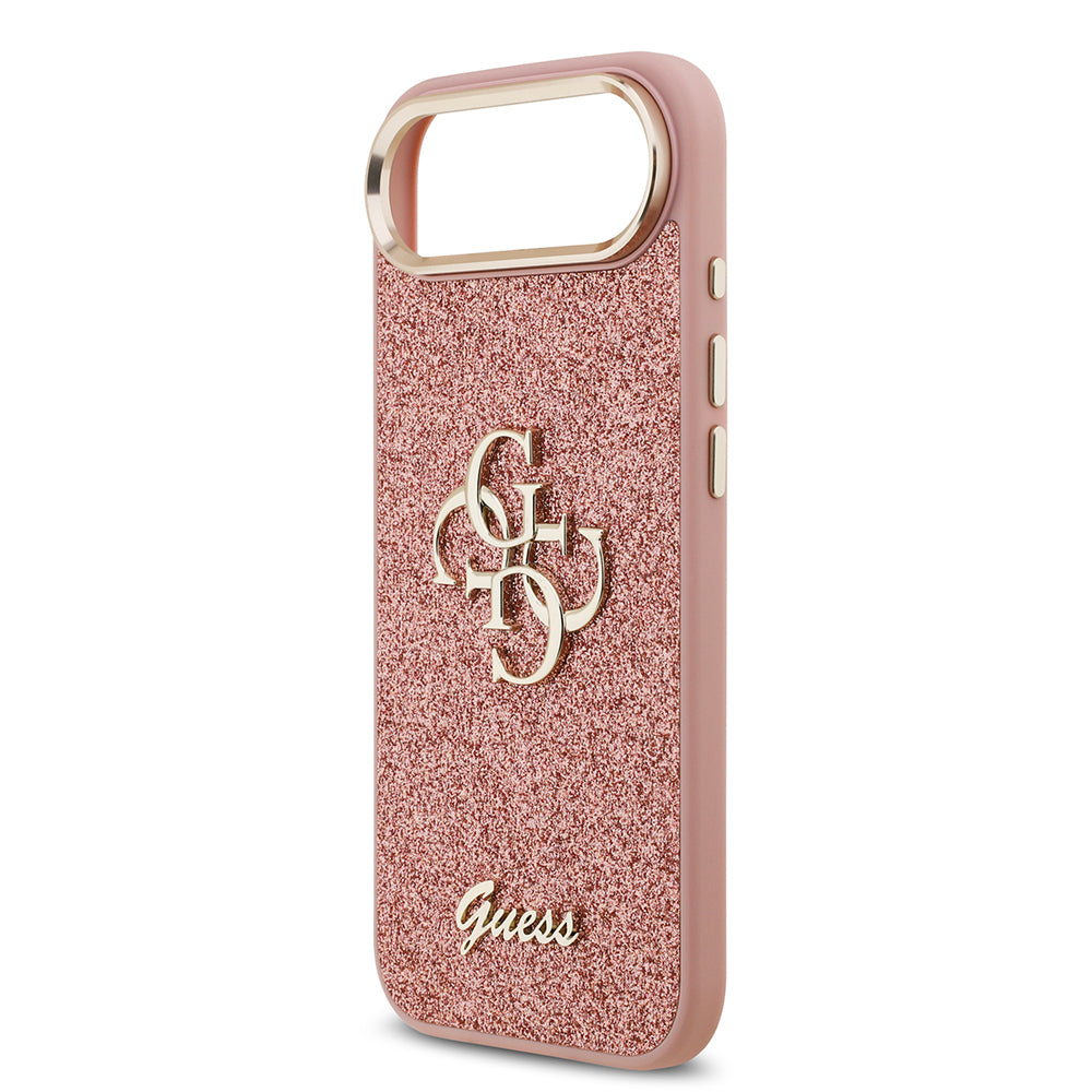 Apple iPhone 17 Air Kılıf Guess Orjinal Lisanslı 4G Büyük Metal Kamera Çerçeveli ve Logolu Glitter Kapak Pembe