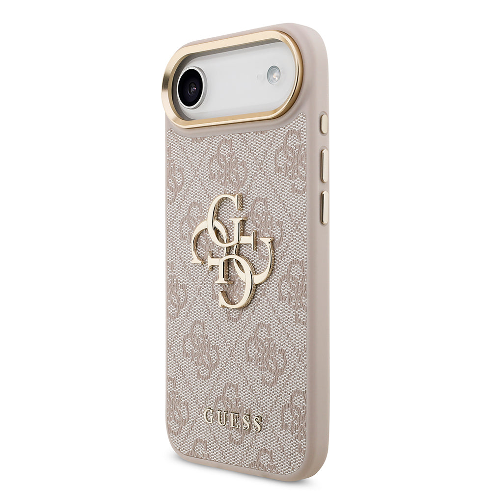Apple iPhone 17 Air Kılıf Guess Orjinal Lisanslı Gold Metal Kamera Çerçeveli 4G Desenli Metal Büyük 4G ve Yazı Logolu Kapak Pembe