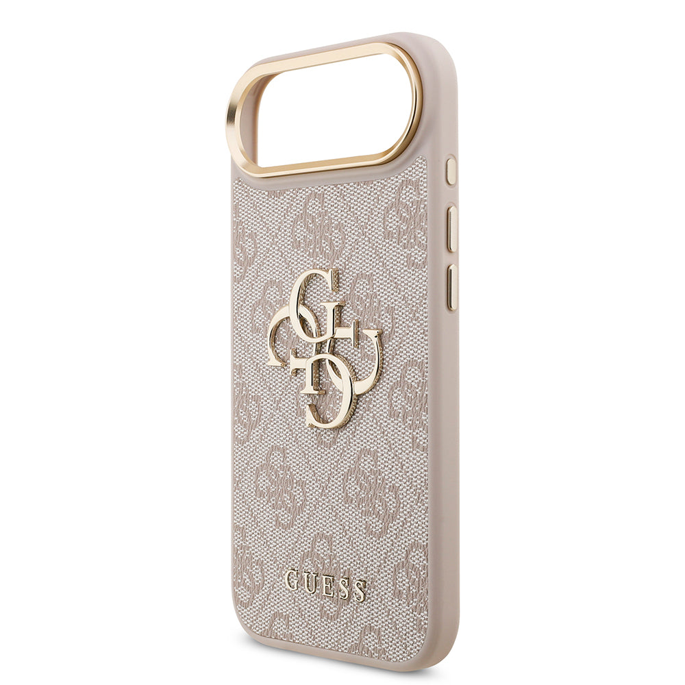 Apple iPhone 17 Air Kılıf Guess Orjinal Lisanslı Gold Metal Kamera Çerçeveli 4G Desenli Metal Büyük 4G ve Yazı Logolu Kapak Pembe