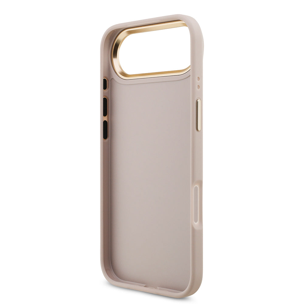 Apple iPhone 17 Air Kılıf Guess Orjinal Lisanslı Gold Metal Kamera Çerçeveli 4G Desenli Metal Büyük 4G ve Yazı Logolu Kapak Pembe