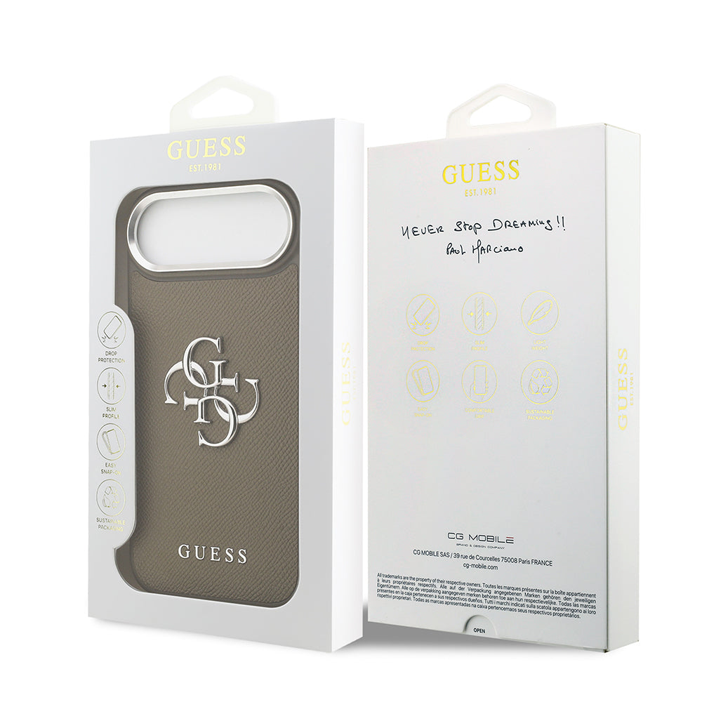 Apple iPhone 17 Air Kılıf Guess Orjinal Lisanslı Grained 4G Metal Büyük Logolu Kapak Kahverengi