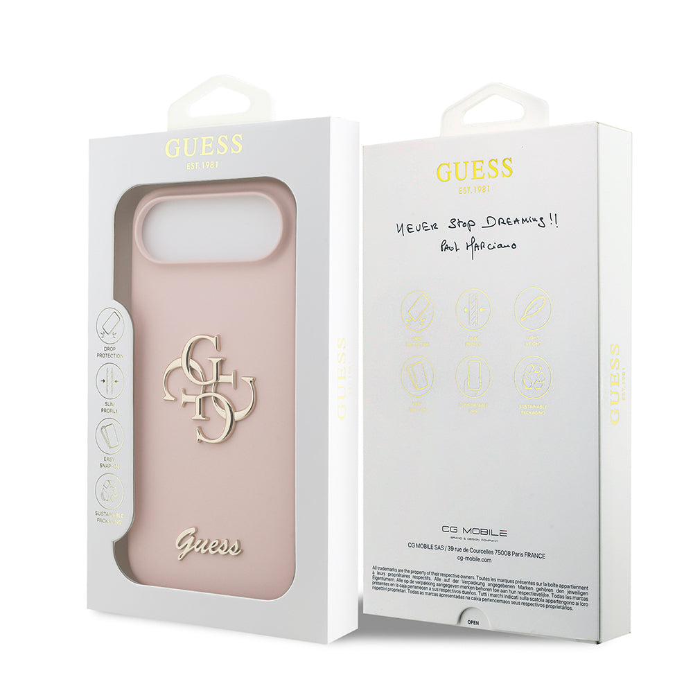Apple iPhone 17 Air Kılıf Guess Orjinal Lisanslı Grained Yazı Logolu Kapak Pembe