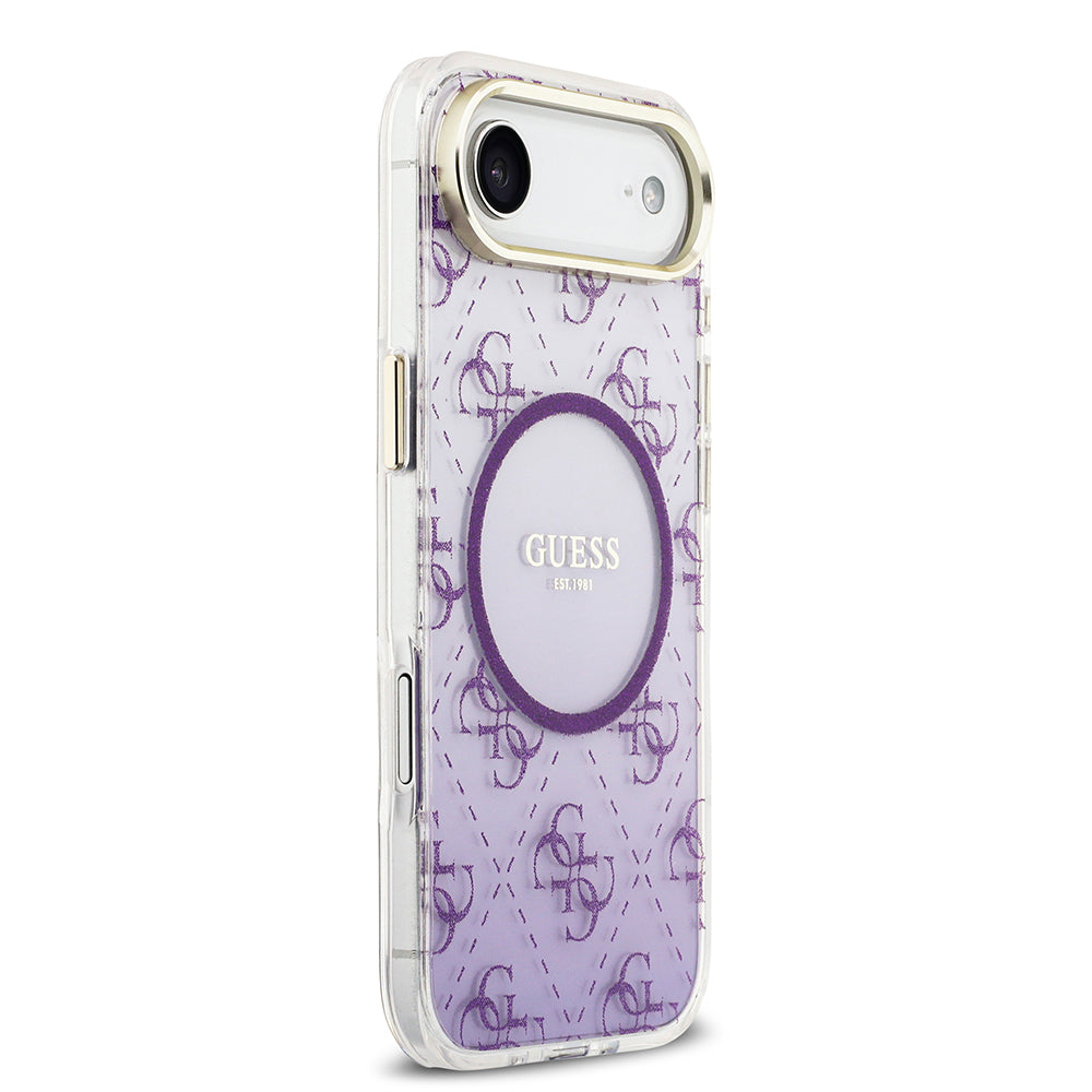 Apple iPhone 17 Air Kılıf Guess Orjinal Lisanslı M-safe Şarj Özellikli 4G Desenli Simli Silikon Kapak Mor