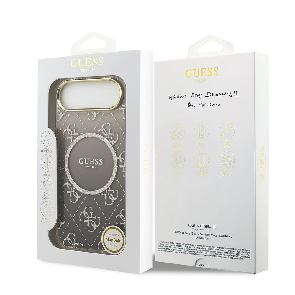 Apple iPhone 17 Air Kılıf Guess Orjinal Lisanslı M-safe Şarj Özellikli 4G Desenli Simli Silikon Kapak Gri