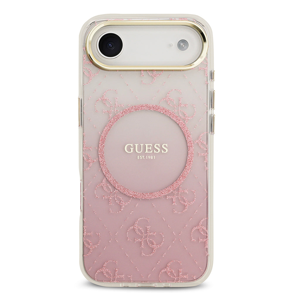 Apple iPhone 17 Air Kılıf Guess Orjinal Lisanslı M-safe Şarj Özellikli 4G Desenli Simli Silikon Kapak Pembe