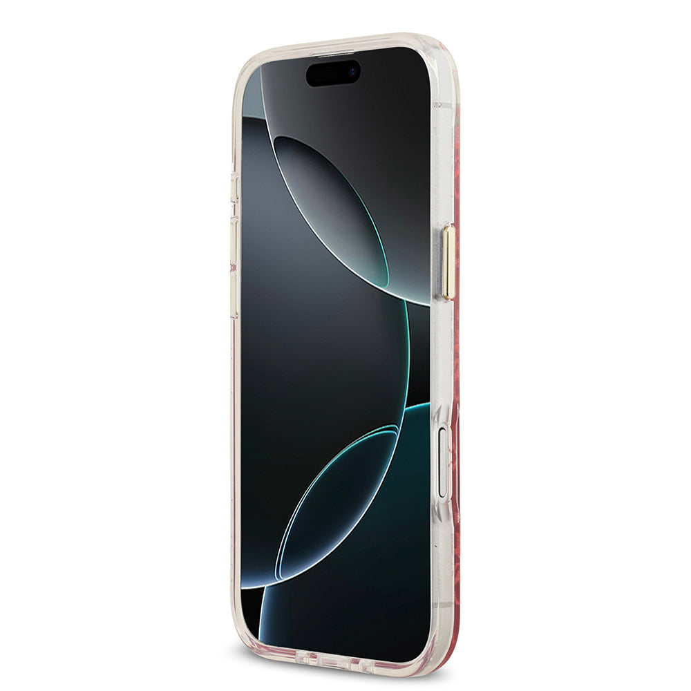 Apple iPhone 17 Air Kılıf Guess Orjinal Lisanslı M-safe Şarj Özellikli 4G Desenli Simli Silikon Kapak Pembe