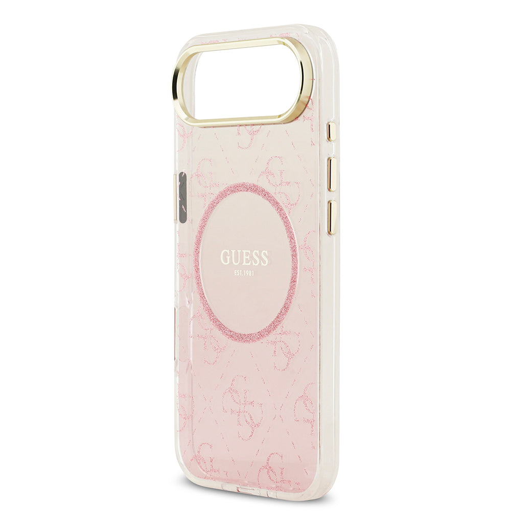Apple iPhone 17 Air Kılıf Guess Orjinal Lisanslı M-safe Şarj Özellikli 4G Desenli Simli Silikon Kapak Pembe