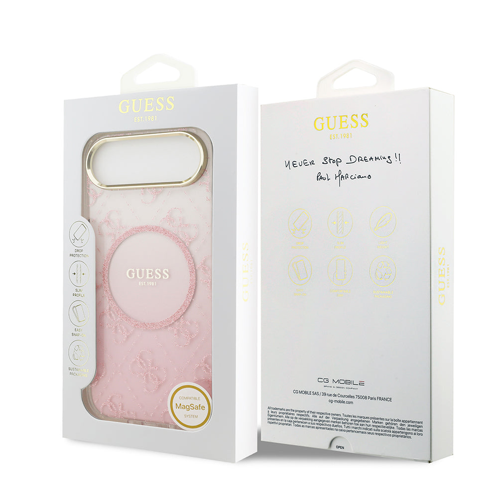 Apple iPhone 17 Air Kılıf Guess Orjinal Lisanslı M-safe Şarj Özellikli 4G Desenli Simli Silikon Kapak Pembe