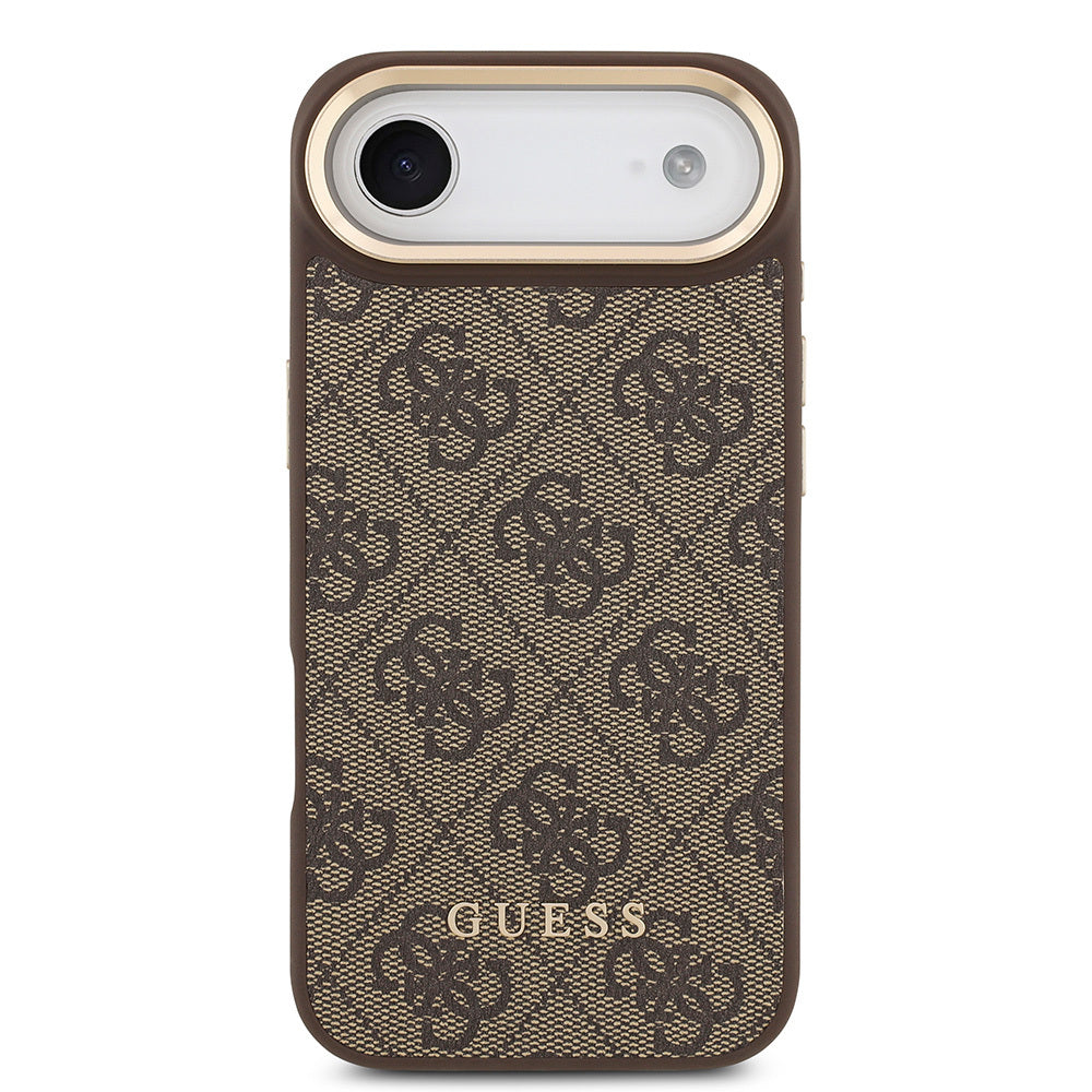 Apple iPhone 17 Air Kılıf Guess Orjinal Lisanslı M-safe Şarj Özellikli 4G Metal Büyük Logolu Kartlıklı Kapak Kahverengi