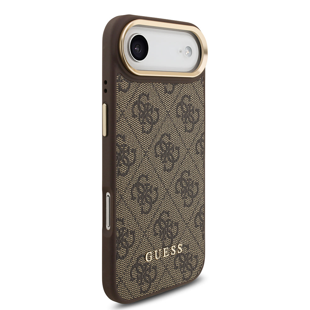 Apple iPhone 17 Air Kılıf Guess Orjinal Lisanslı M-safe Şarj Özellikli 4G Metal Büyük Logolu Kartlıklı Kapak Kahverengi