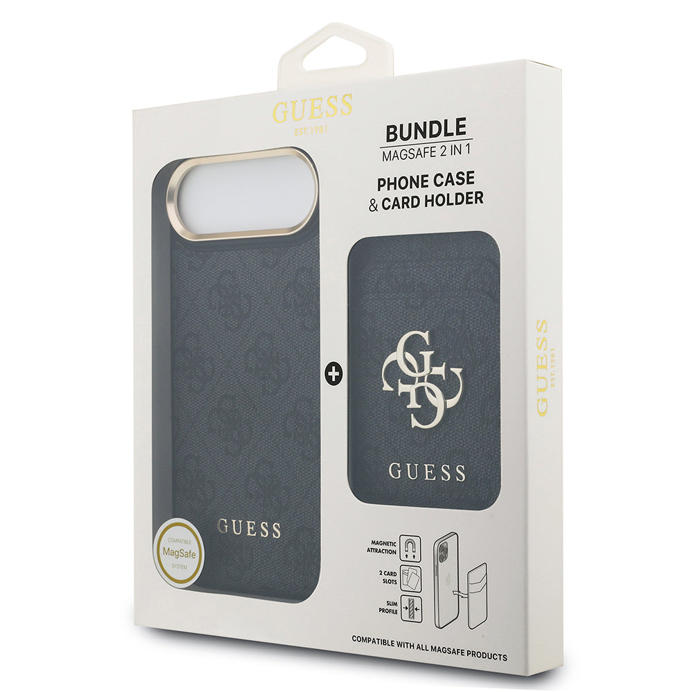Apple iPhone 17 Air Kılıf Guess Orjinal Lisanslı M-safe Şarj Özellikli 4G Metal Büyük Logolu Kartlıklı Kapak Siyah