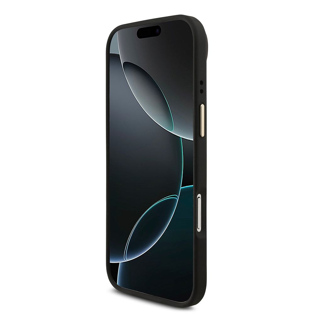 Apple iPhone 17 Air Kılıf Guess Orjinal Lisanslı M-safe Şarj Özellikli 4G Metal Büyük Logolu Kartlıklı Kapak Siyah