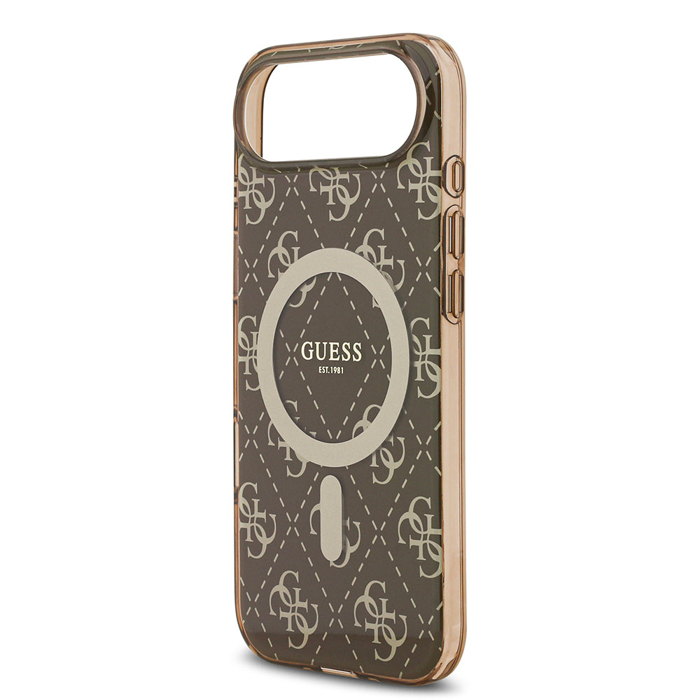 Apple iPhone 17 Air Kılıf Guess Orjinal Lisanslı M-safe Şarj Özellikli IML Baskılı Klasik Logolu 4G Desenli Kapak Kahverengi